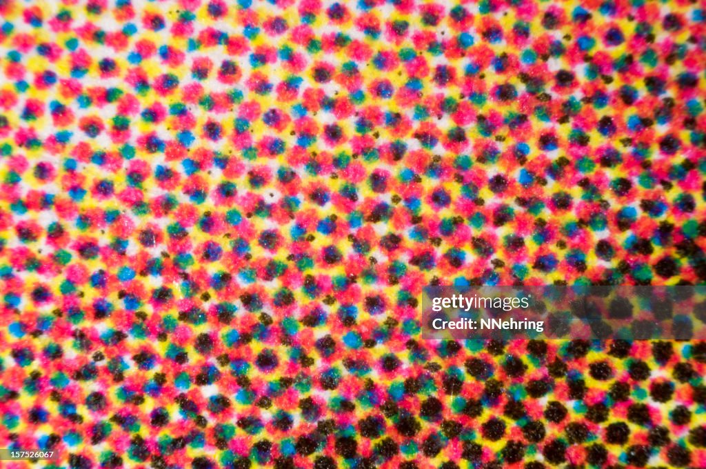 CMYK dots of four-color printing micrograph