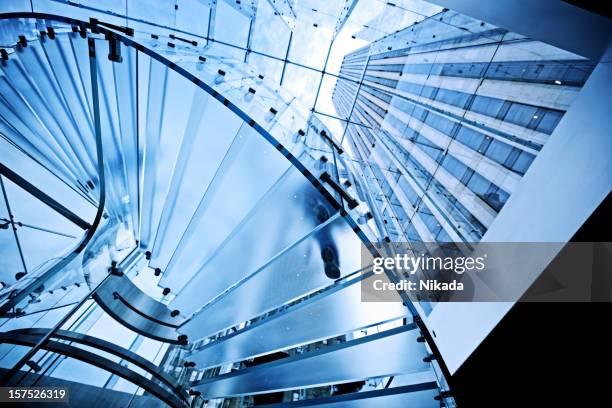 modern transparent staircase - entrance building people stock pictures, royalty-free photos & images