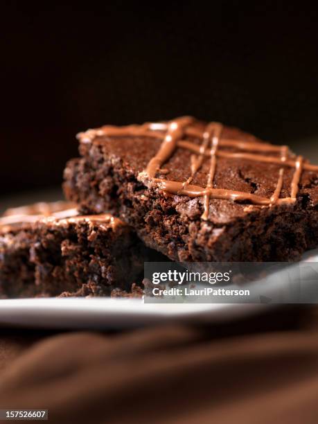 chocolate fudge brownies - square plate stock pictures, royalty-free photos & images
