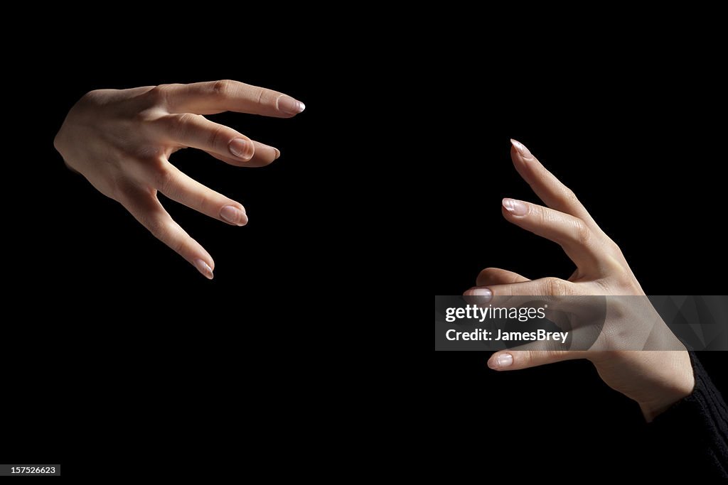 Magic Fingers Two Intense Hands Hold Nothing Inbetween Black Background ...