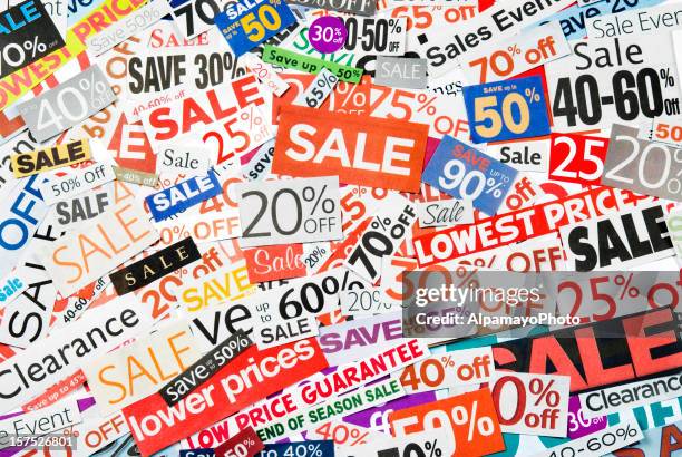 sale signs, newspaper and flyers clippings - xviii - special offer stock pictures, royalty-free photos & images