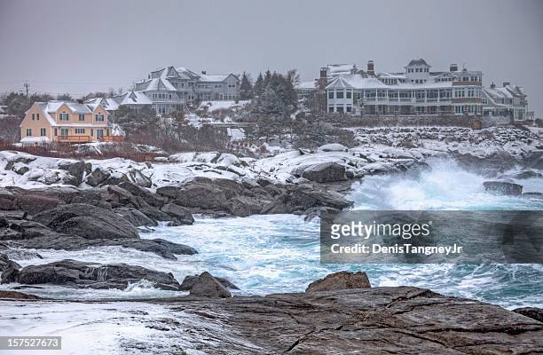 coastal storm - maine winter stock pictures, royalty-free photos & images