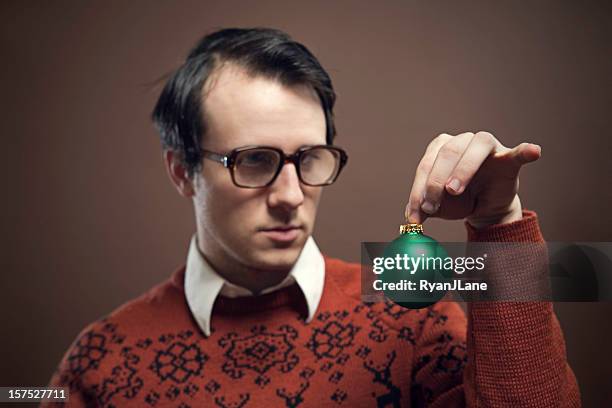 vintage nerd with reindeer  sweater - ugly animal stock pictures, royalty-free photos & images