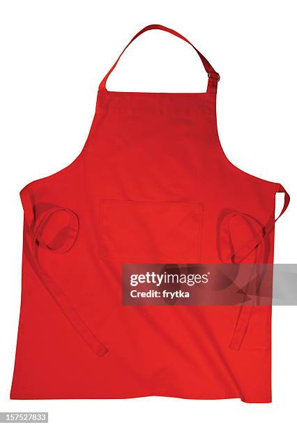 an red apron isolated on a white background - apron stockfoto's en -beelden