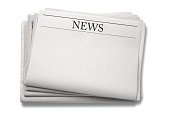 A stack of blank newspapers against a white background