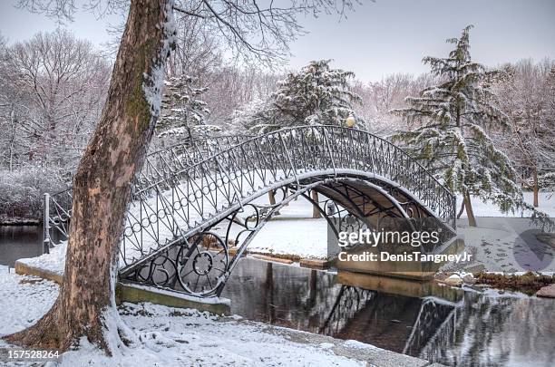 iron bridge covered in snow - worcester bildbanksfoton och bilder