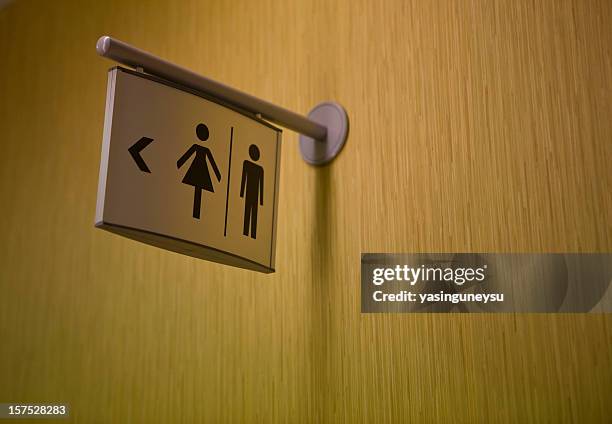 a sign indicating where the lavatory is - public restroom door stock pictures, royalty-free photos & images