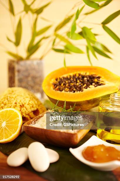 spa still life of bath salt scrub and skincare - exfoliation stock pictures, royalty-free photos & images
