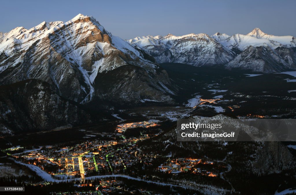 Aerial View of Banff Alberta Canada in Winter