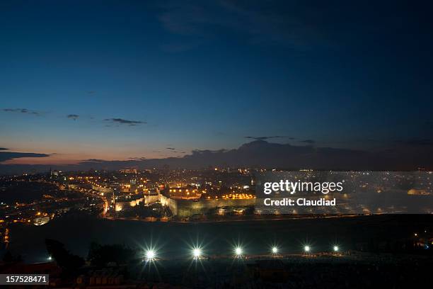 skyline of jerusalem by twilight - jerusalem skyline stock pictures, royalty-free photos & images