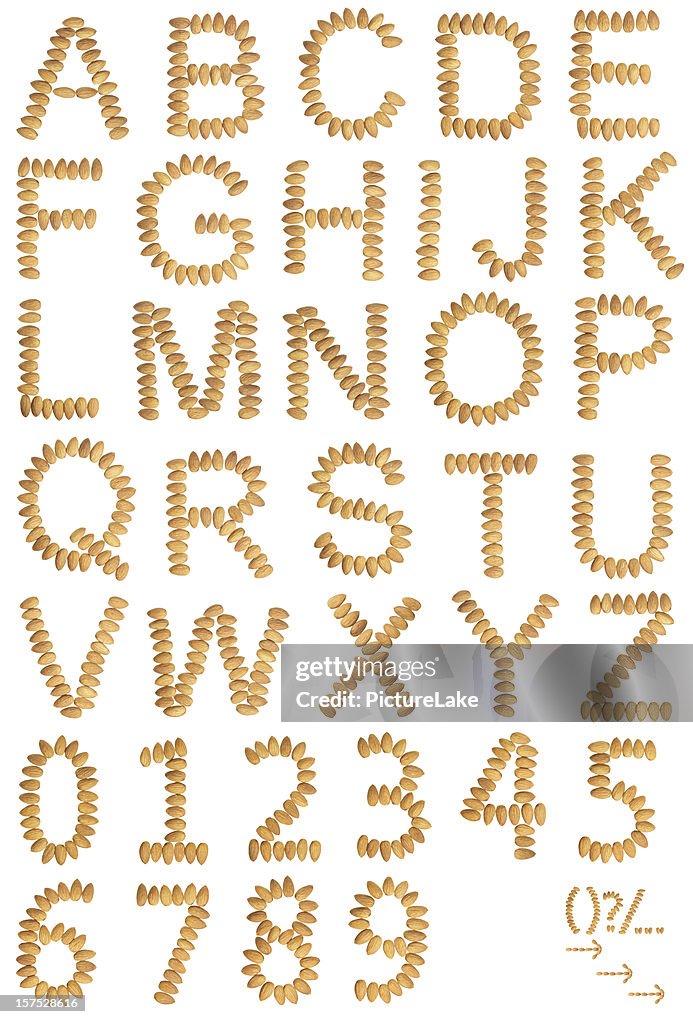 Almond alphabet and digits