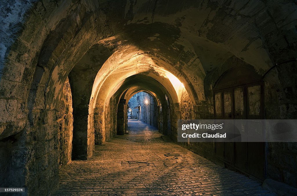 Old city of Jerusalem in twilight