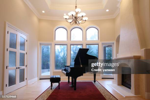 grand piano in luxury living room - grand room stock pictures, royalty-free photos & images