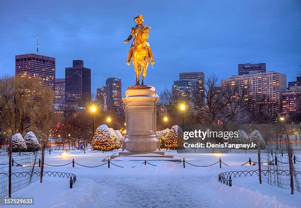 boston public garden in winter - boston snow stock pictures, royalty-free photos & images