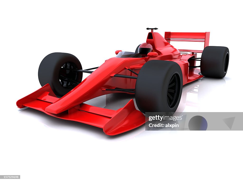Red open-wheel single-seater racing car race car on white background