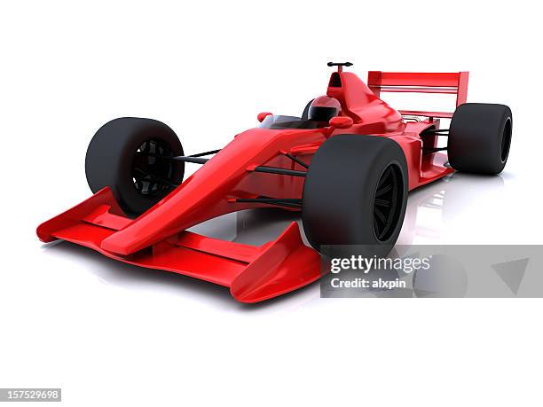 red open-wheel single-seater racing car race car on white background - racecar stock pictures, royalty-free photos & images