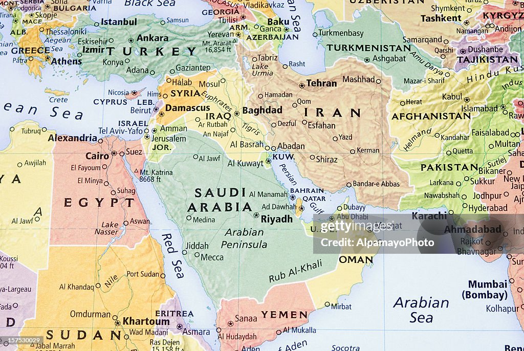 Oriente Medio y el Golfo Pérsico y Pakistán/Afganistan región mapa-III