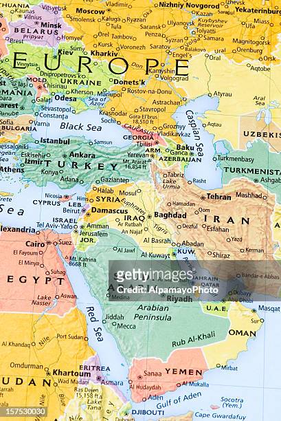 sudeste da europa, médio oriente e região do golfo pérsico mapa - líbano país imagens e fotografias de stock