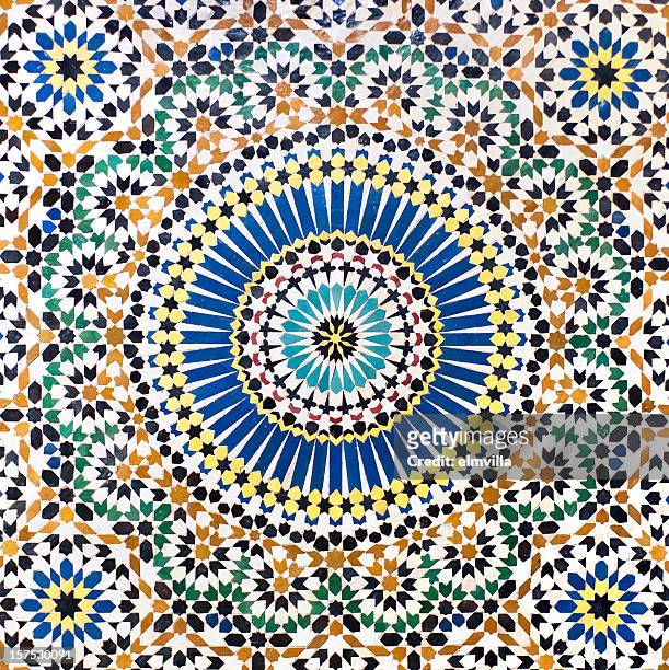 traditional moroccan mosaic tiled wall - moroccan tile stock pictures, royalty-free photos & images
