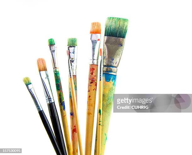 paintbrushes used - paintbrush stockfoto's en -beelden