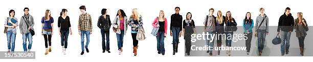 large group of students walking - walking straight line stock pictures, royalty-free photos & images