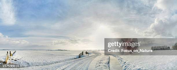 winding winter road - noord holland landschap stockfoto's en -beelden