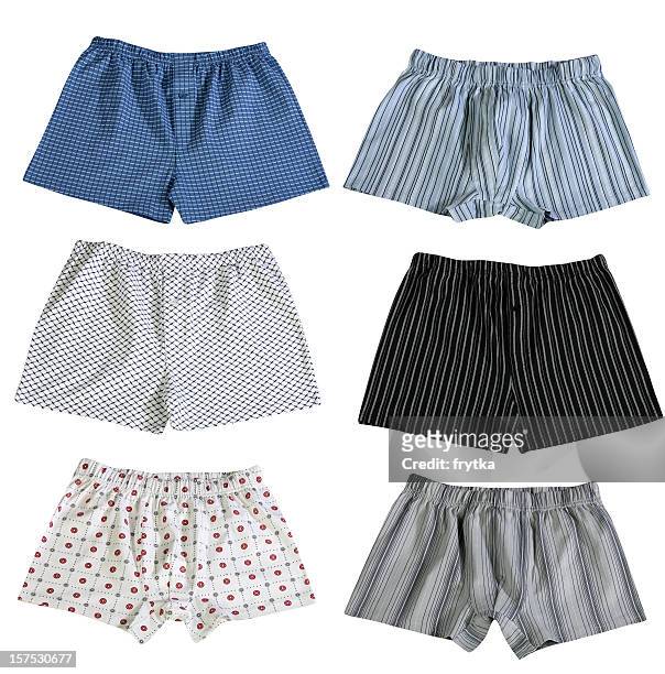 set of 6 pairs of men's boxer shorts isolated on white - groene korte broek stockfoto's en -beelden