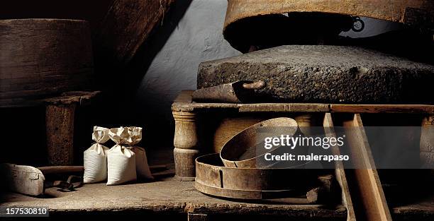 old flour mill - stone corn grinder stock pictures, royalty-free photos & images