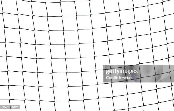 close-up of a football soccer net sobre un fondo blanco. - gol de fútbol fotografías e imágenes de stock