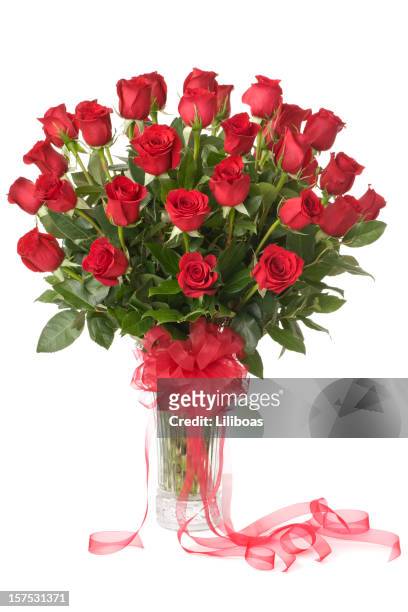 three dozen red roses - flower arrangement stock pictures, royalty-free photos & images