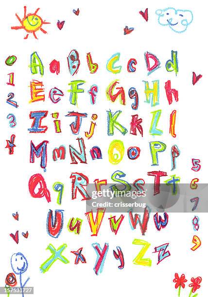 kids alphabet - kids drawings stock pictures, royalty-free photos & images