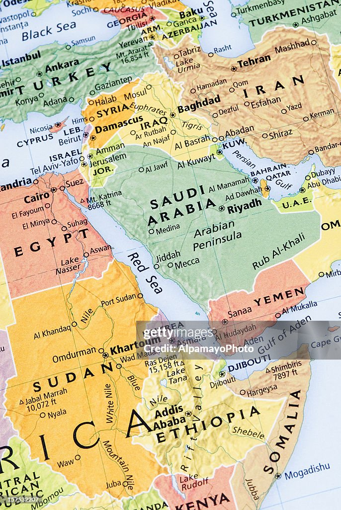 Northeast Afrika, dem Nahen Osten und den Persischen Golf, regionale Karte