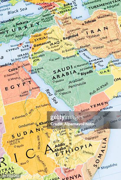 nord-est, africa, medio oriente e golfo persico la mappa regionale - etiopia foto e immagini stock
