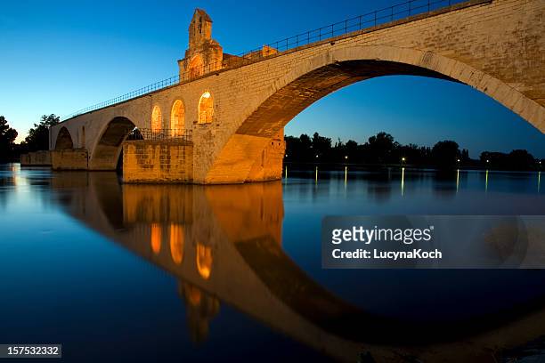 riverside landscape of bridge at saint-benezet - rhone river stock pictures, royalty-free photos & images