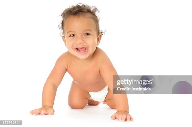 baby crawling - front view - smiling baby stock pictures, royalty-free photos & images