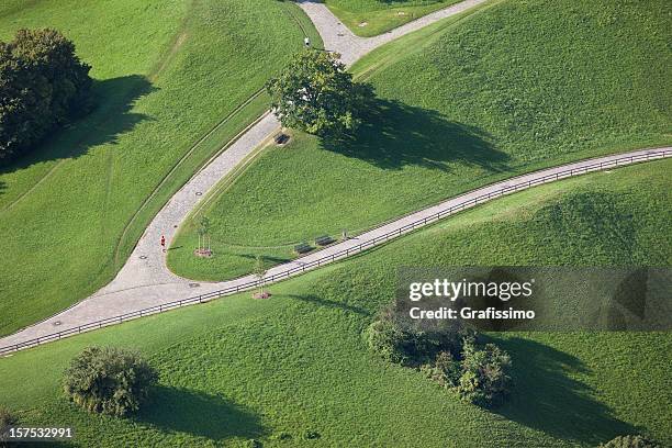 green park con camino y bifurcation en munich - encrucijada en el camino fotografías e imágenes de stock