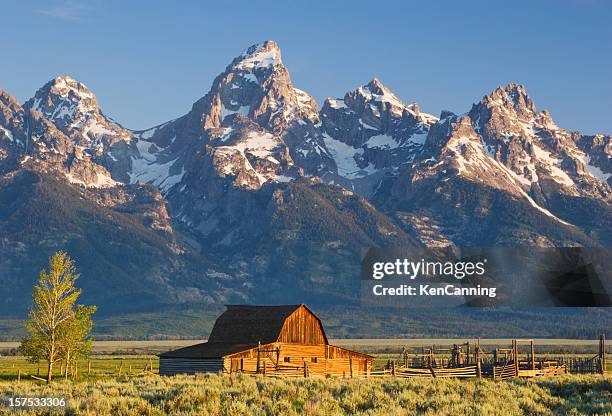 barn and mountains - jackson hole stock pictures, royalty-free photos & images