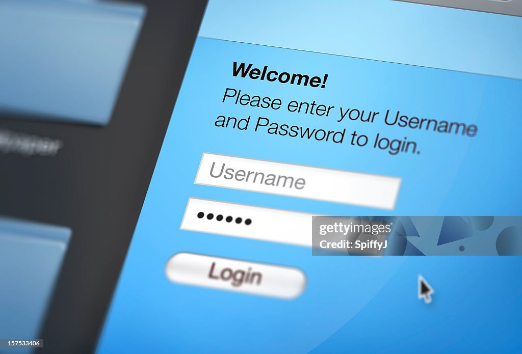 Close up view of computer screen on website login page