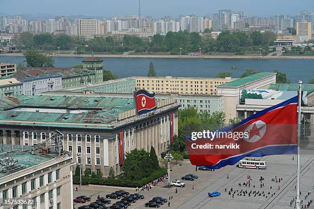 kim il sung square in pyongyang - democratic peoples republic of korea stock pictures, royalty-free photos & images