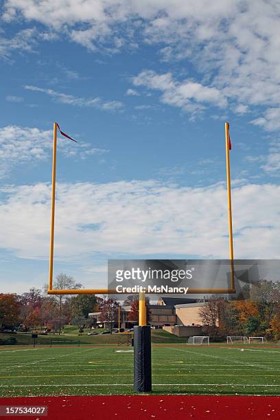 football goal post and fall background - football goal post stock pictures, royalty-free photos & images