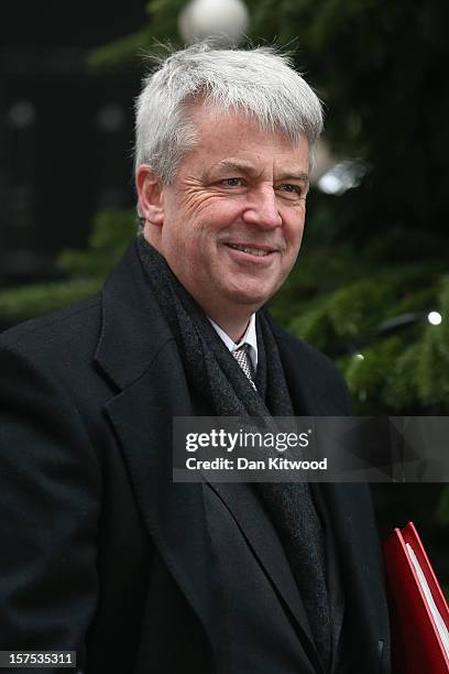 Leader of the House of Commons and former Health Secretary Andrew Lansley arrives at number 10 Downing Street for the weekly cabinet meeting on...