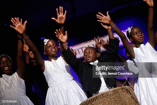 The African Childrens Choir performs during the 4th Annual African Children's Choir Fundraising Gala at City Winery on December 3, 2012 in New York...