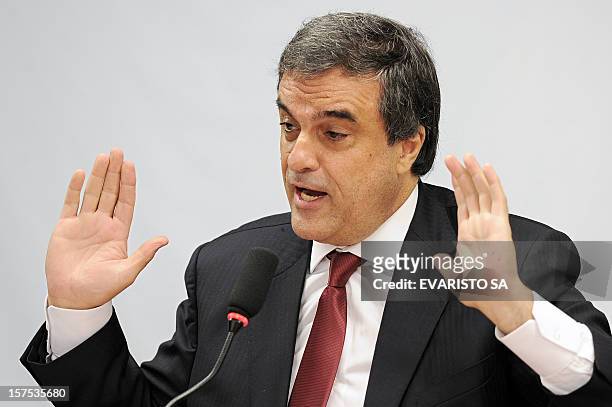 Brazil's Minister of Justice Jose Eduardo Cardozo speaks before the Committee of Public Security and Fight to Organized Crime during a public hearing...
