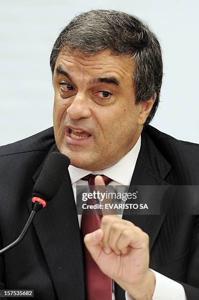 Brazil's Minister of Justice Jose Eduardo Cardozo speaks before the Committee of Public Security and Fight to Organized Crime during a public hearing...