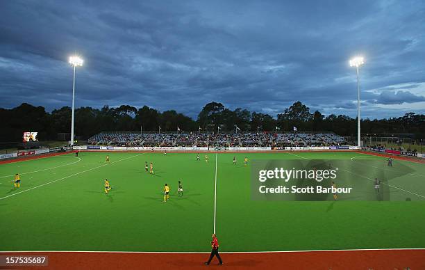 General view during the match between the Australia and Pakistan during day three of the Champions Trophy at the State Netball Hockey Centre on...