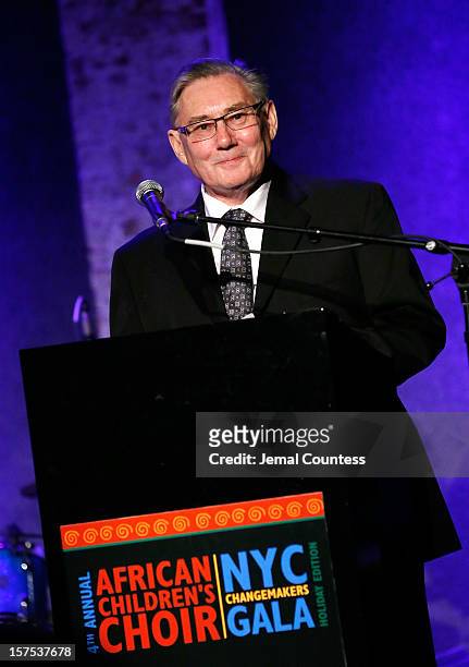 Founder of the African Childrens Choir Ray Barnett speaks during the 4th Annual African Children's Choir Fundraising Gala at City Winery on December...