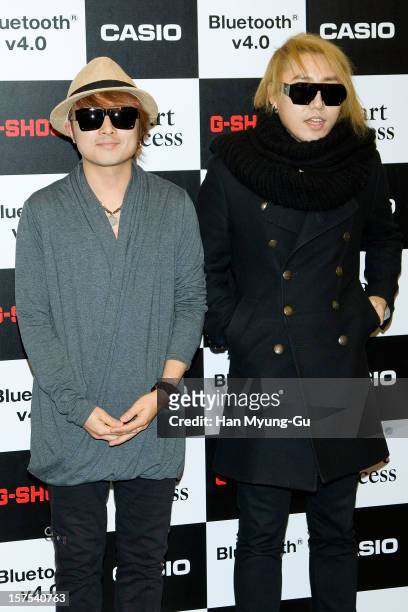 Members of South Korean rock band Pia attend during the promotional event of 'Evolution of CASIO 2013' at Novotel Ambassador Gangnam on December 4,...