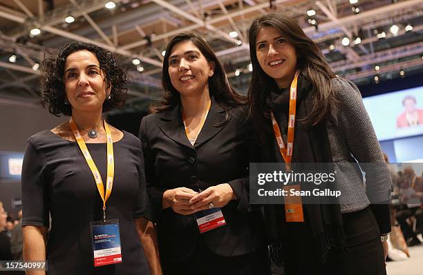 Women politicians of Turkish descent of the German Christian Democratic Union Emine Demirbuken-Wegner, Aygul Ozkan and Serap Guler attend the CDU...