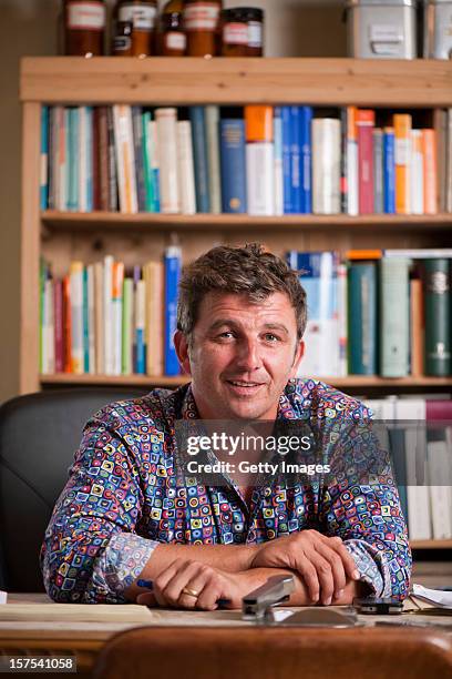 German actor Hans Sigl poses for a picture as he visits the filming location of German-Austrian tv serie 'Der Bergdoktor' on September 17, 2011 in...