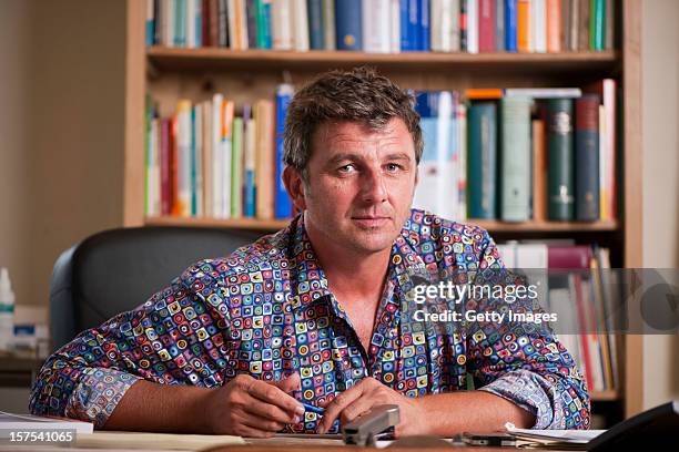 German actor Hans Sigl poses for a picture as he visits the filming location of German-Austrian tv serie 'Der Bergdoktor' on September 17, 2011 in...